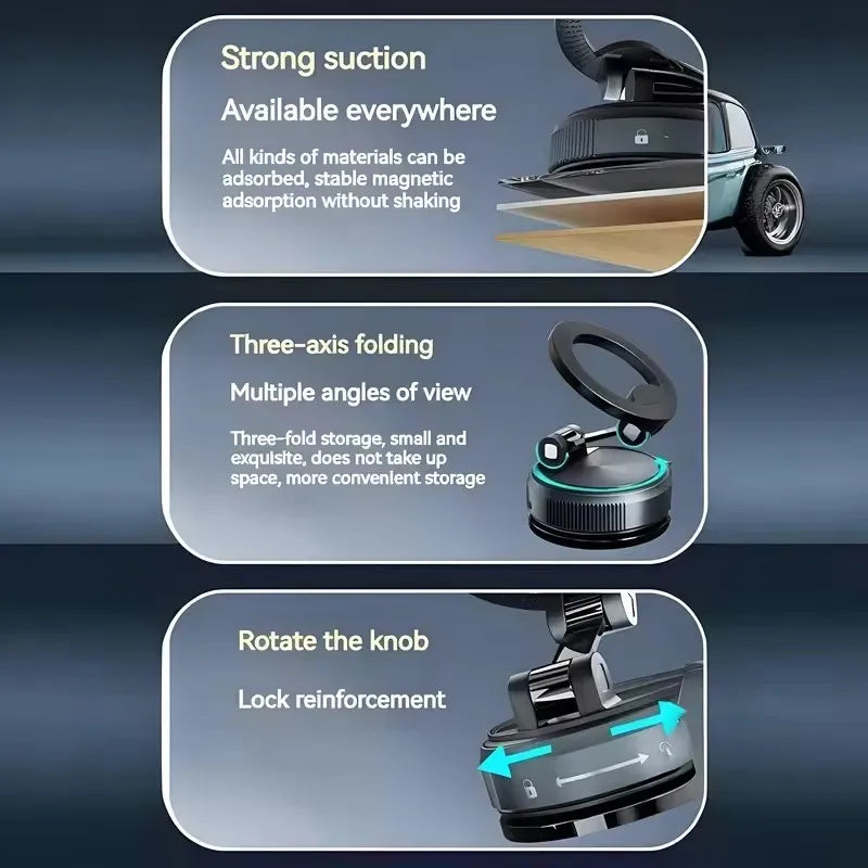 Strong Magnetic Car Phone Holder MagSafe Ultra Vacuum Suction Cup Phone Mount 360° Rotation Cell Phone Holder Car Bracket 2025