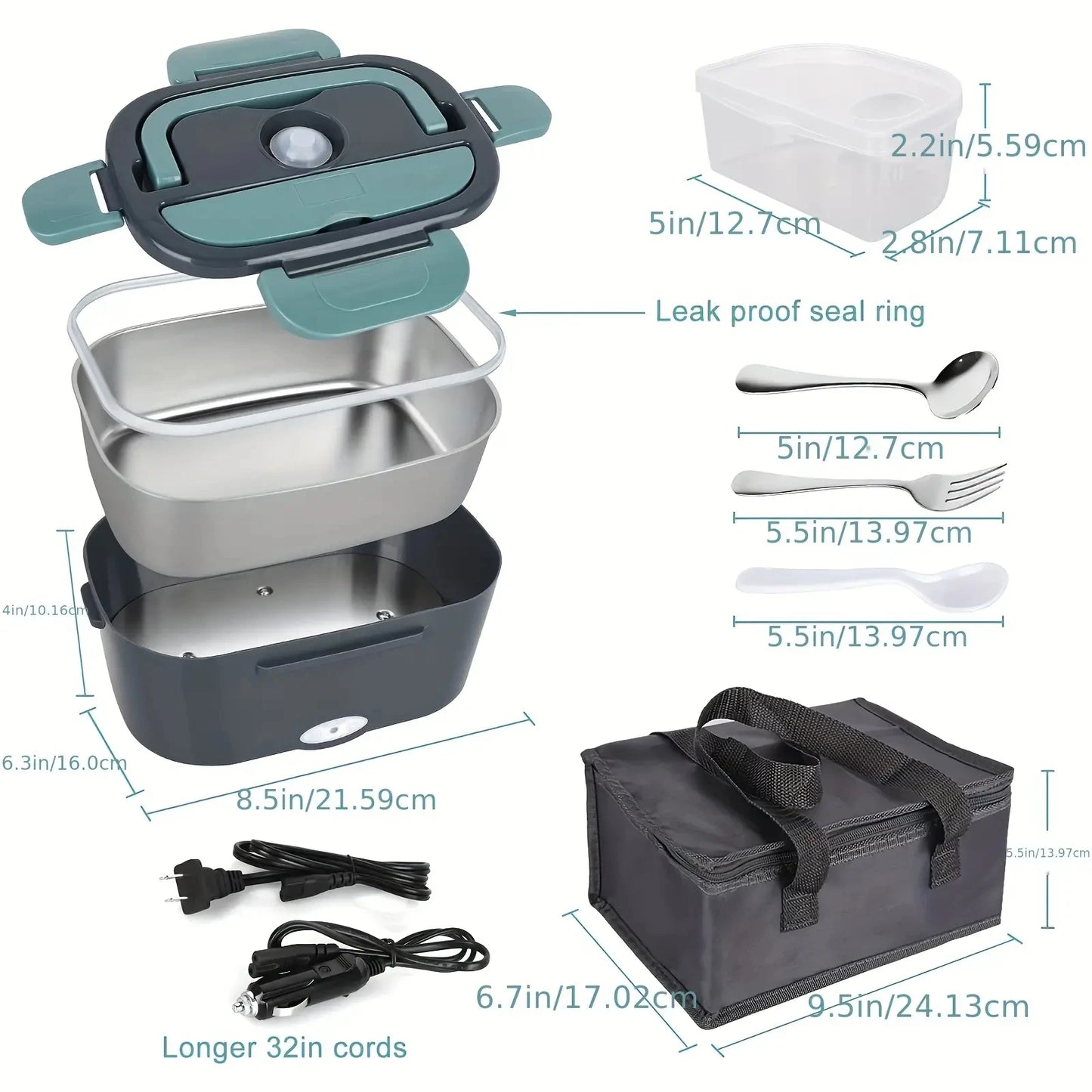 Electric Lunch Box: 12V/24V/110V Portable Food Warmer with 1.5L Leakproof Stainless Container & Insulated Bag for Car/Home (Multi Color Options)