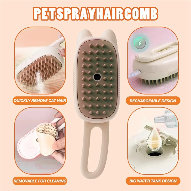 A79Z-3-In-1 Multifunctional Pet Steam Brush Cat Steam Brush Suitable For All Pets Advanced Atomization Technology