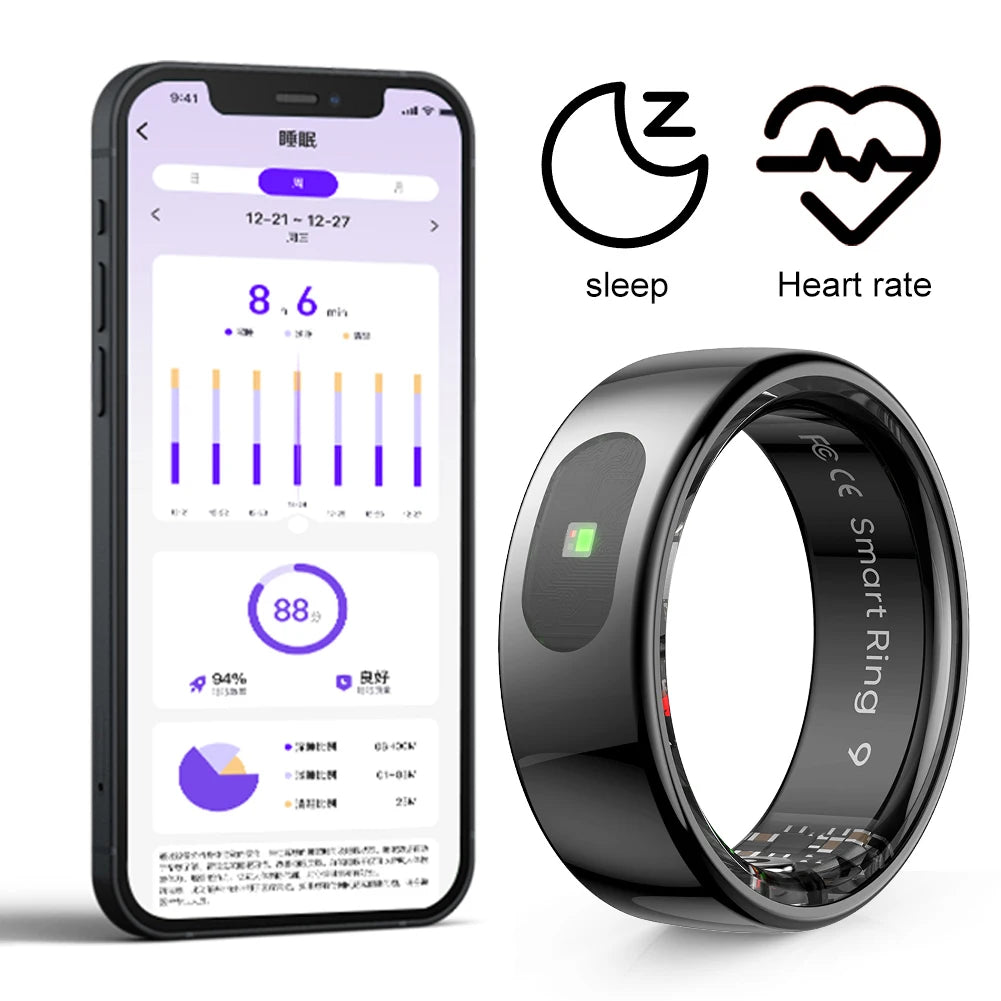 Smart Ring R08 Blood Oxygen Pressure Health Monitor With Charging Case Health and Sleep Monitor Sports Fitness Tracker for Phone