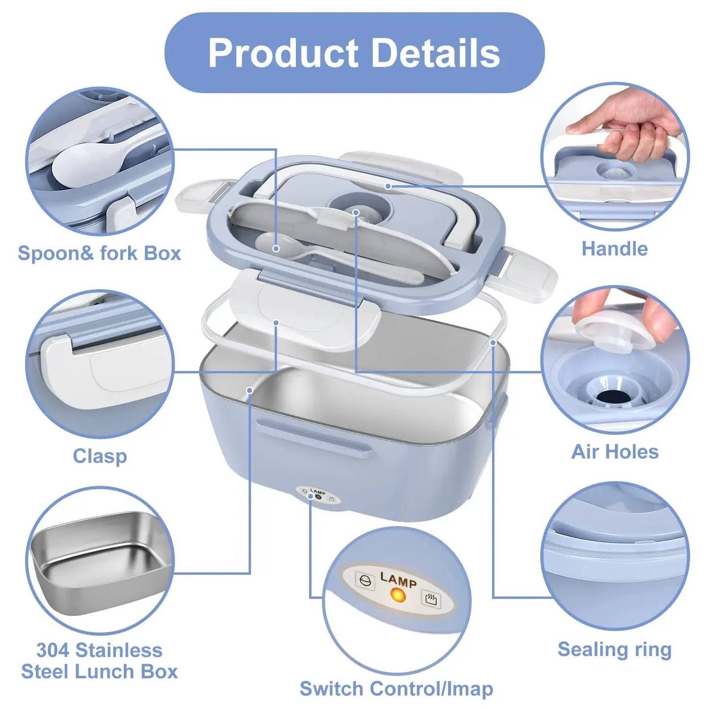 Electric Lunch Box: 12V/24V/110V Portable Food Warmer with 1.5L Leakproof Stainless Container & Insulated Bag for Car/Home (Multi Color Options)